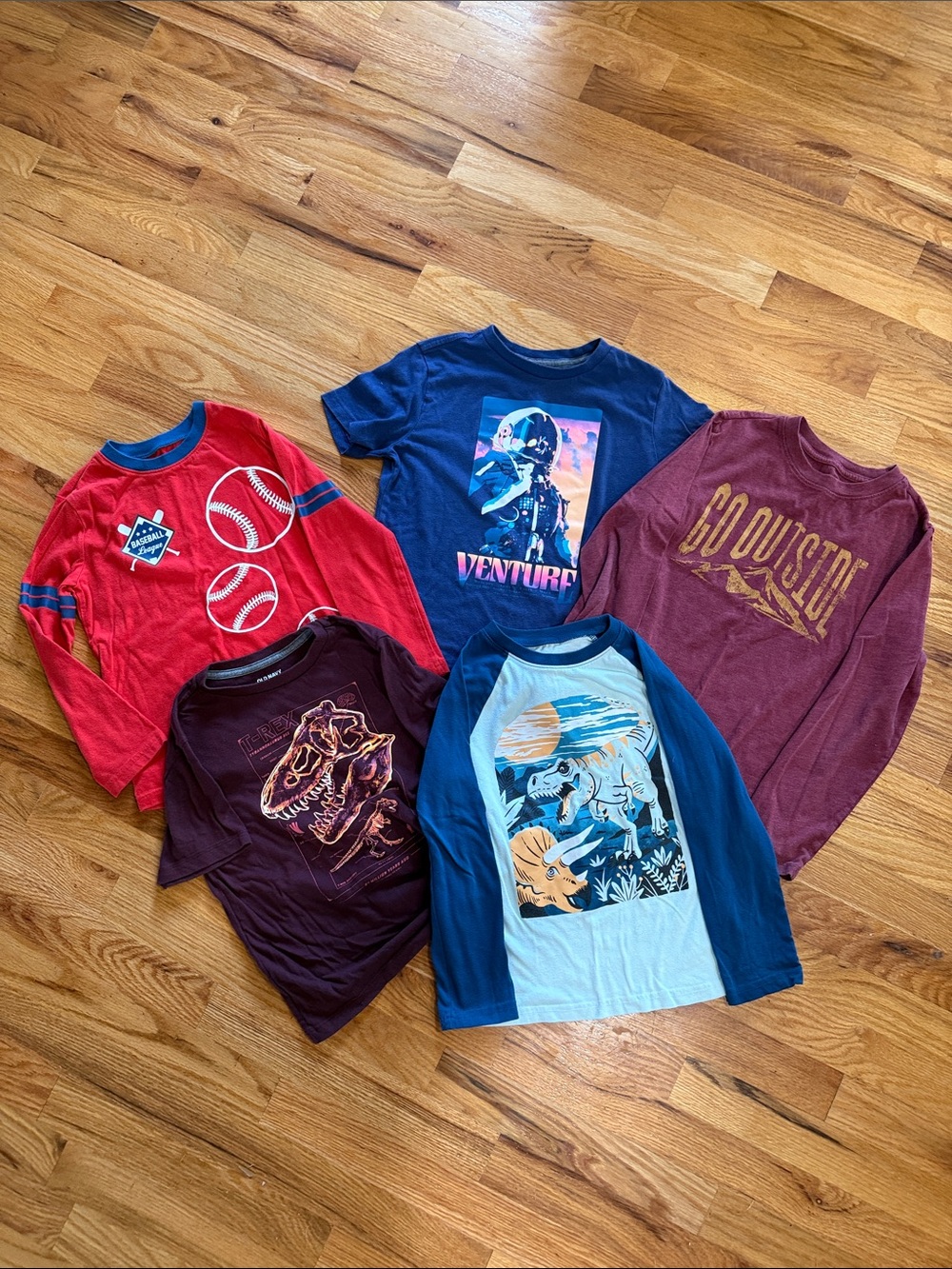 Boys Size 6 Lot of Long and Short Sleeve Shirts Tee Lot - Baseball, Dinosaurs